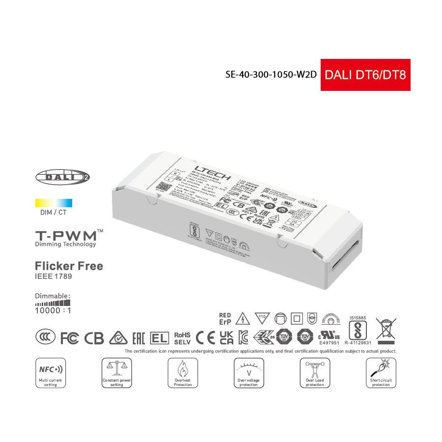 Dali driver Ltech - Dimmer, đổi màu - 40W (Dali2 - DT6/DT8 )