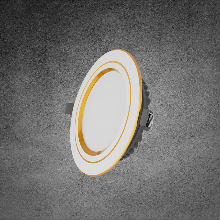 Đèn Downlight tán quang, 12W, viền vàng, 3 màu