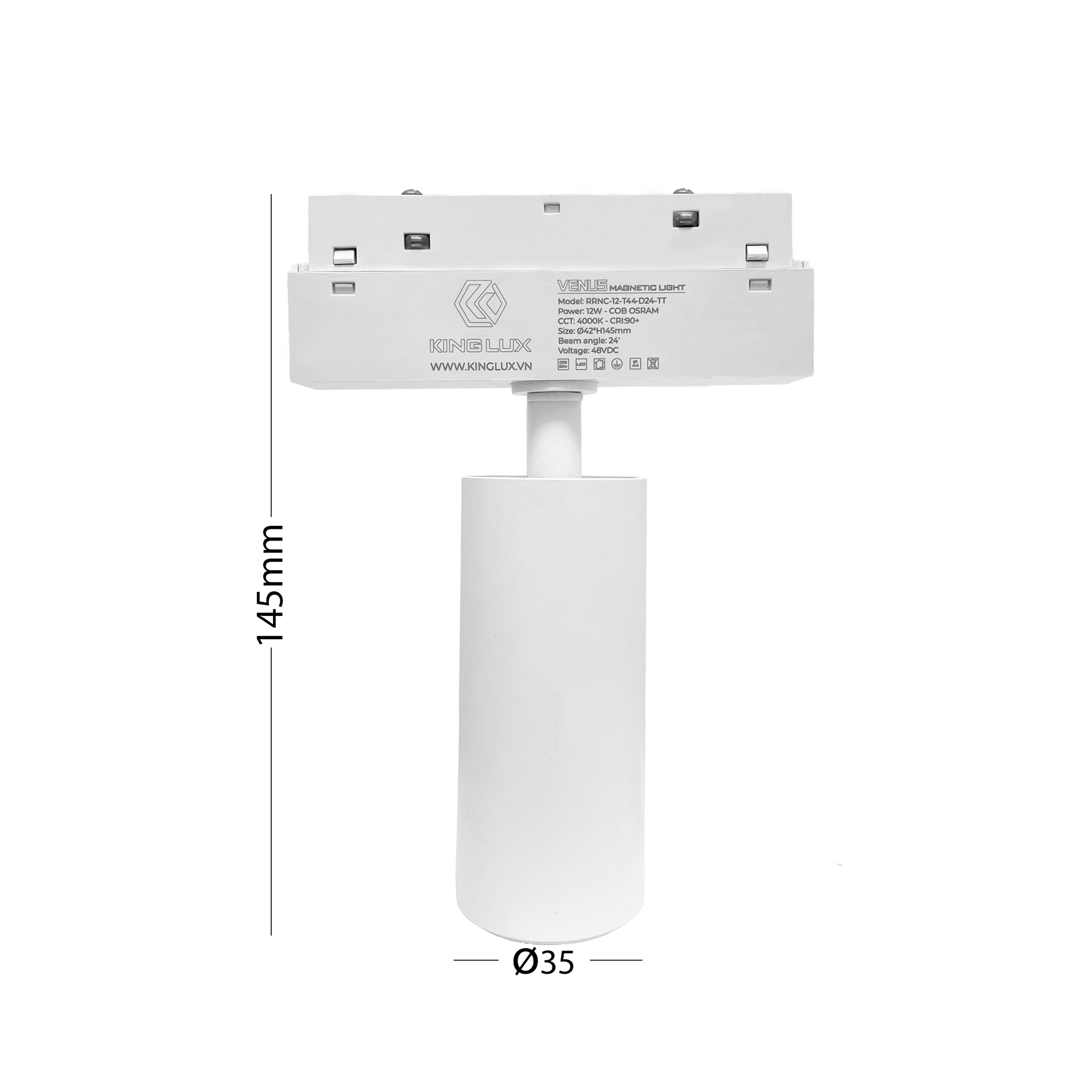 Đèn rọi ray nam châm dạng ống tròn cao cấp Kinglux-7W